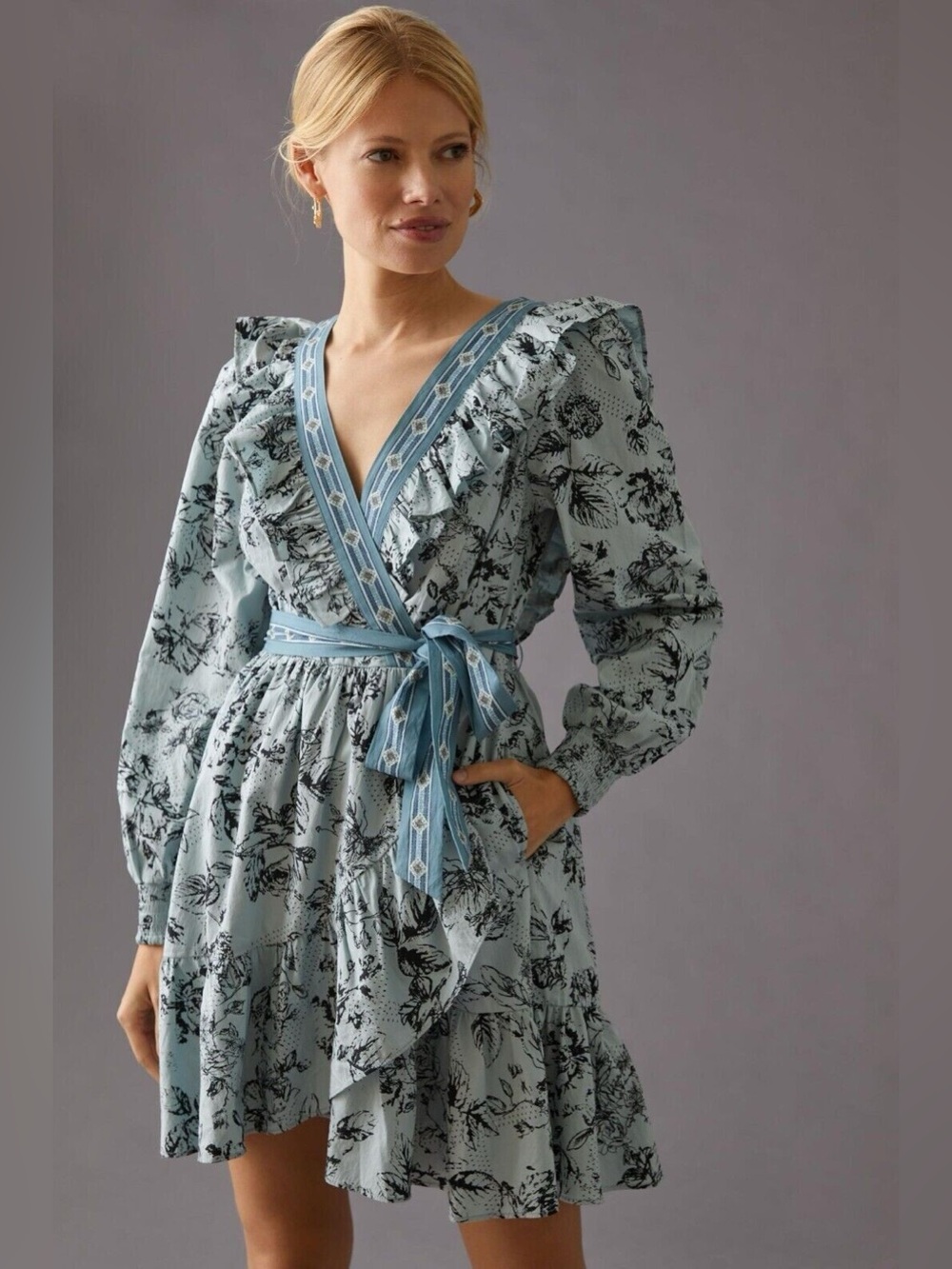 Anthropologie Ruffle Wrap Mini Dress